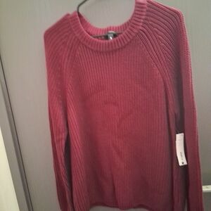 Aqua Women's Ribbed Crew Neck Sweater - Deep Red